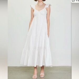 SKIES ARE BLUE Diana poplin tiered white maxi dress